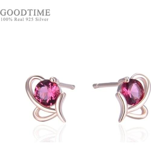 Fashion Women Earring 925 Sterling Silver Jewelry RoseGold Color Earrings Heart Shape Women Rhinestone Zircon Silver Earrings