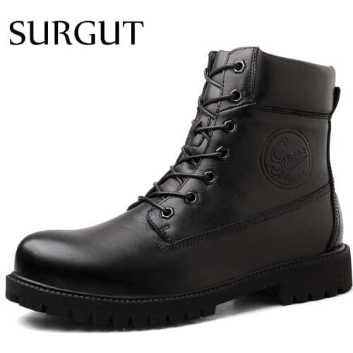 SURGUT Vancat High Quality Genuine Leather Men Boots Autumn Winter Waterproof Ankle Boots Men Riding Outdoor Working Snow Boots