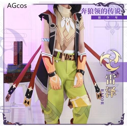 Genshin Impact Razor Cosplay Costume Male Halloween Outfits Game Cosplay Uniforms Coat+Pants+Top+Gloves