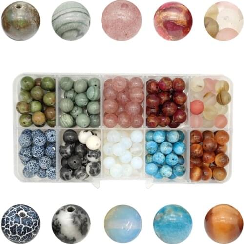 Natural Stone 8mm Mixed Tiger Eye Crystal Agates 20pcs Round Loose Beads Box for Jewelry Making Accessories Earring Bracelet DIY