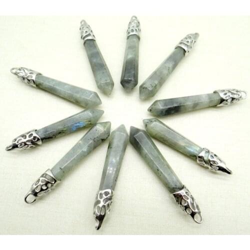 Natural stone labradorite Quartz Crystal Lapis tiger eye mix pillar chakra Pendant for diy Jewelry making necklace men woman 8pc