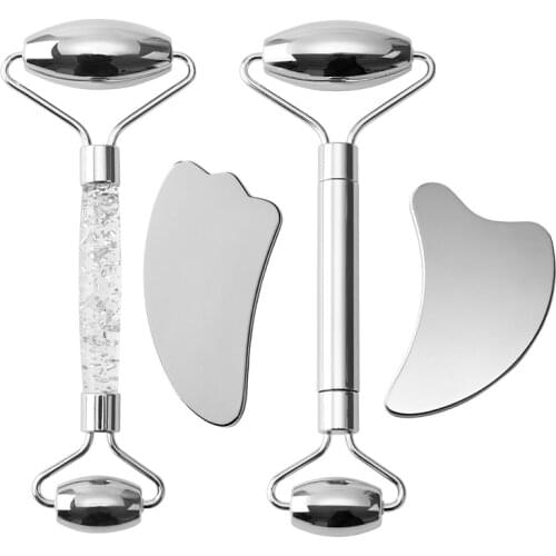 Stainless Steel Face Massage Roller Gouache Scraper Facial Guasha Massager Gua Sha Board Body Slimming Skin Care Tools