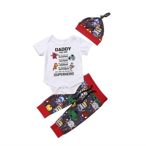 Infant Newborn Baby Boys Girl Cartoon Clothes Tops Romper Pants Hat Outfits Set