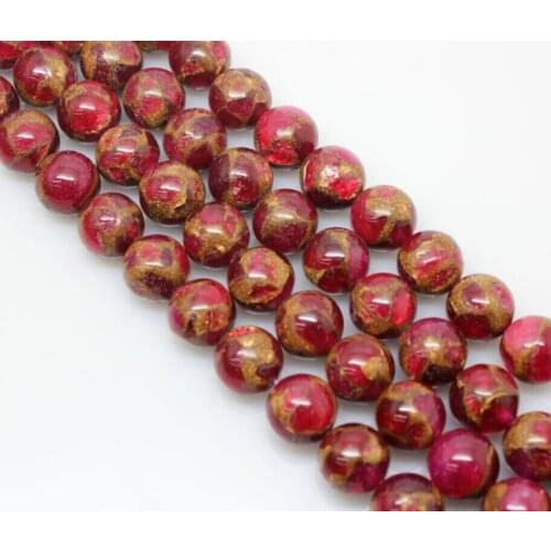 Wholesale High Quality Rose & Gold Colors Natural Cloisonne Round Stone Beads For DIY Bracelet 15" 4/6/8/10m