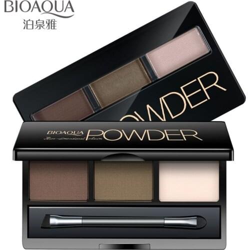 BIOAQUA 3 Color Eyebrow Powder Palette Cosmetic Eyes Makeup Shading Brush Mirror Box Eyebrow Enhancer Beauty Make up Tool