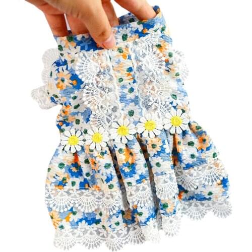 Sunflower Floral Print Dog Dress Bow Dresses Pet Dog Wedding Dress For Small Dogs Summer Chihuahua Clothing Puppy Cat Supplies