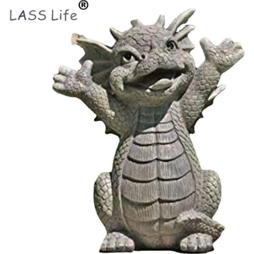 Resin Ornaments Small Dinosaur Meditation Sculpture Home Desk Dragon Meditated Statue Garden Yard Courtyard Home Decoration