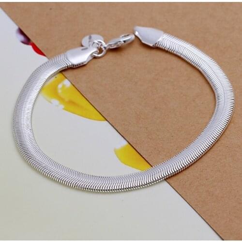 Popular product Women Mens Silver color Jewelry fashion Flat snake 6MM chain Bracelets factory price free shipping H164