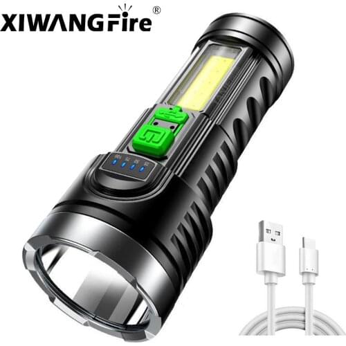 Portable LED Flashlight USB Rechargeable 4 Light Modes Waterproof Torch with Built In Battery Stylish Portable Suit for Camping