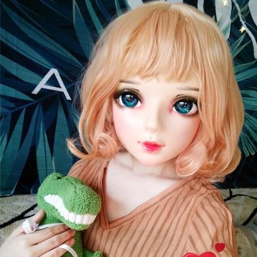 Shi-06)Female Sweet Girl Resin Half Head Kigurumi BJD Eyes Crossdress Cosplay Japanese Anime Role Lolita Mask With Eyes And Wig