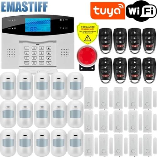 Wireless Tuya APP SIM GSM Home Burglar Security LCD Touch Keyboard WIFI GSM Alarm System Sensor kit Russian,Spanish Voice