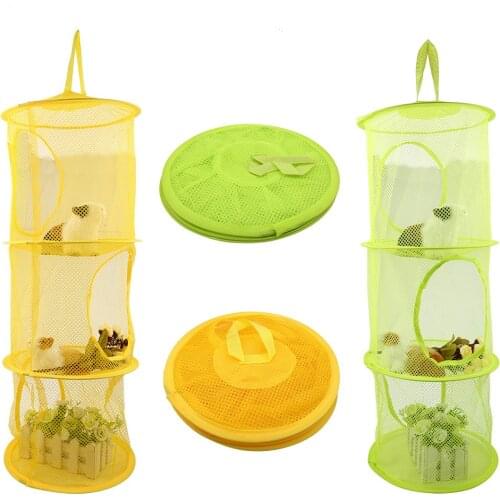 3 Shelf Hanging Storage Bag Foldable Hanging Mesh Toy Storage Basket Underwear Socks Organiser Bathroom Kitchen Storage