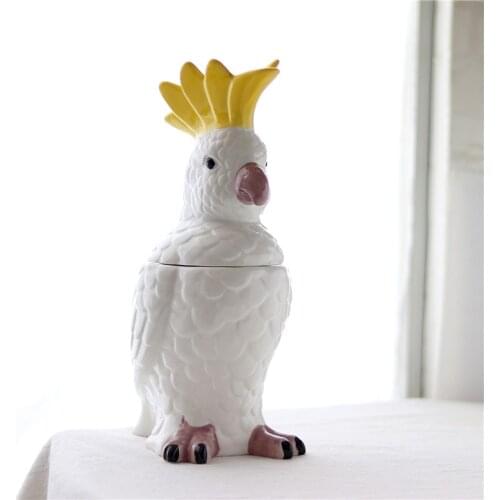 MODERN SUNFLOWER PARROT FIGURINE LUCKY DOG STORAGE CERAMICS CRAFT DESKTOP HOME DECOR CONTAINER STORAGE BOX R5427