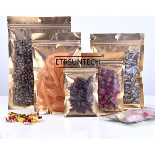 1000pcs 10 Size inner golden mylar bag-front matte clear plastic pouches zipper resealable, aluminum foil rice/salt sack