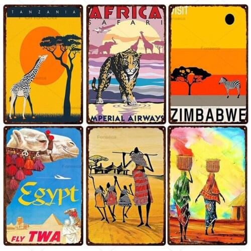 Africa Landscape Metal Signs Egypt City Travel Scenery Tin Poster Home Decoration Living Room Wall Art Iron Painting 20x30cm