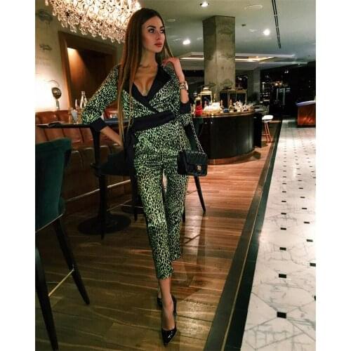 2 Pieces Green Printed Women Suits Fashion Modern Design Coat+Pant Sexy V Neck Summer Formal Party Suits For Women Customize