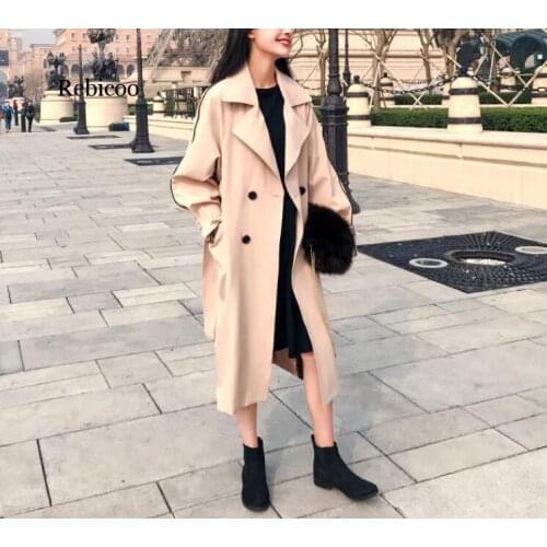 Autumn Winter Women Casual Slim Double Breasted Long Trench Coat Belt Female Korean Maxi Windbreaker Outerwear