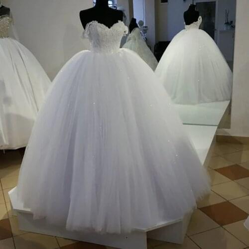 Ruby Princess Ball Gown Wedding Dress 2021 Cheap Bridal Gown Off Shoulder White Tulle Appliques Lace-Up Vestido De Novia