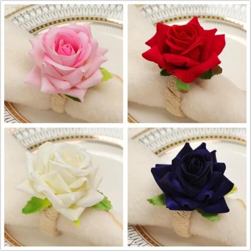 4pcs Handmade Flower Napkin Rings Faux Pink Rose Napkin Ring Serviette Buckles, Table Decoration,party,wedding,thanksgiving Day
