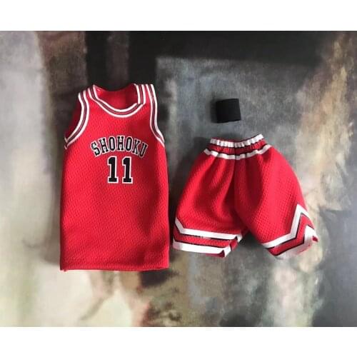 1/6 Rukawamaple No. 11 Basketball Uniform Red Basketball Pants Wristband fit for 12" Male Action Body