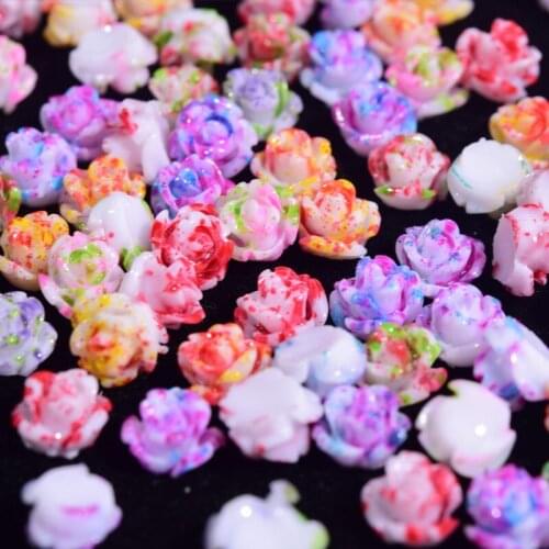 100Pcs/Bag Nail Gradient Flower Shape Crystals Nail Resin Gems For Nail Art Decor Manicure Nail Accesorries Nail Rhinestones