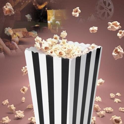 12pcs Strip Paper Popcorn Box Birthday Snack Food Boxes Storage Holder Foldable Wedding Kids Birthday Party Movie Supplies