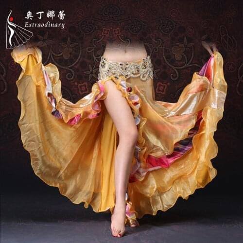 2018 New Arrival Belly Dancing Clothing Long Full Circle Skirts Golden Color Yarn Belly Dance Skirt For Women Without Belt