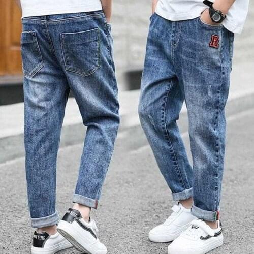 2021 Kids Boys Jeans Fashion Clothes Classic Pants Denim Clothing Children Baby Boy Casual Bowboy Long Trousers 5-14Y