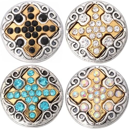 5pcs/lot New Gold Cross Snap Button Jewelry Rhinestone 18mm Metal Snap Buttons Fit Snap Bracelet Button Jewelry