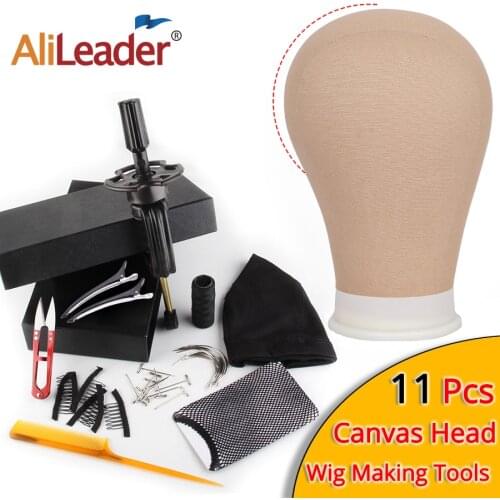 Alileader Free Shipping Canvas Wig Head 20.5" 21" 22.5" 23" Wig Making Head Dome Caps Clips Hair Nets T-Pins Sewing Thread