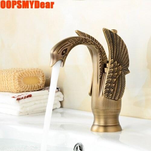 Antique Faucet Bathroom Hot Cold Mixer Tap Basin Sink Brush Gold Kraan Washbasin Copper Swan Grifo Deck Mount Rose Gold Faucets