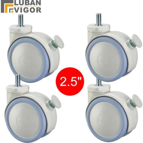 White 2.5 inch ,Medical casters/wheels With brake, M10x20 screw ,Mute Wearable,For Hospital trolley,Industrial casters