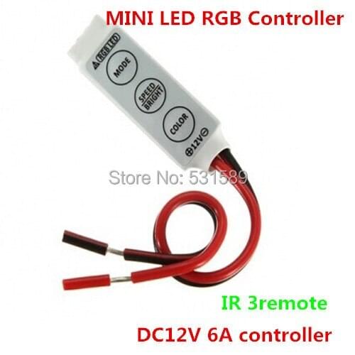 Free shipping 50pcs MINI LED RGB Controller ,DC12V 6A controller,IR 3remote ,Supply for RGB module and strip