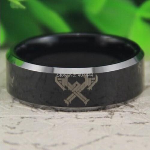 Free Shipping USA UK Canada Russia Brazil Hot Sales LOL Mens New Black Top Silver Beveled New Fashion Tungsten Wedding Ring