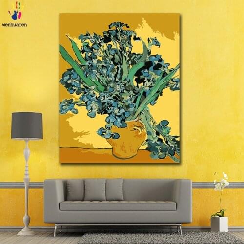 DIY colorings pictures by numbers with colors Vase with purple irises picture drawing painting by numbers framed Home