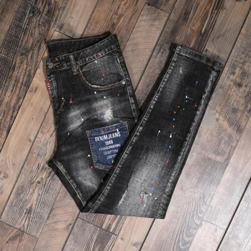 2021 Designer Fashion Men Jeans Italian Vintage Painted Retro Ripped Denim Pants Streetwear Elastic Slim Fit Hip Hop Trousers