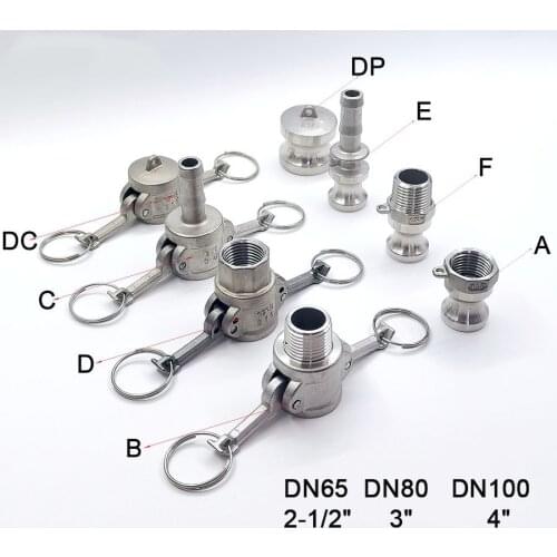DN65/80 DN100 304 Stainless Steel Homebrew Camlock Fitting Adapter MPT FPT Barb Camlock Quick Disconnect For Hose Pumps Fittings