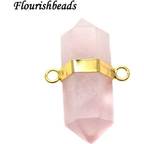 Two Loops on Side Natural Rose Quartz Double Point Stone Pillar Pendants Fit Necklace Making