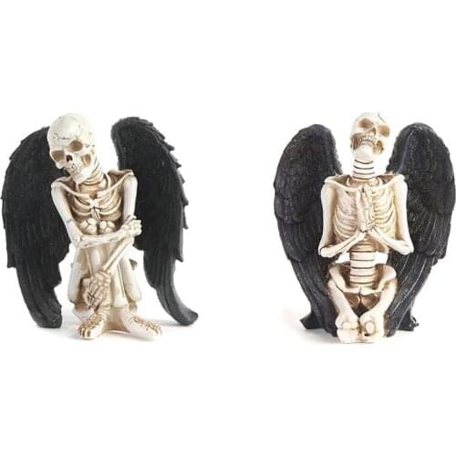 Halloween Skull Angel Wing Statue Decoration Resin Crafts Outdoor Garden Decoration Halloween Haunted House Party Decoration