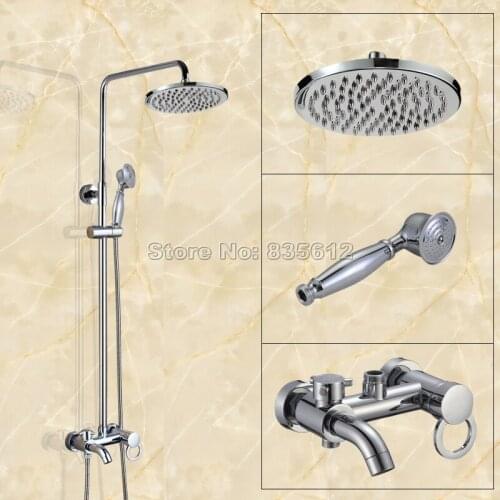 Chrome Brass Bathroom 8 inch Rainfall Shower Rain Faucet Set with Single Handle Bathtub Mixer Tap + Handheld Spray Wcy334