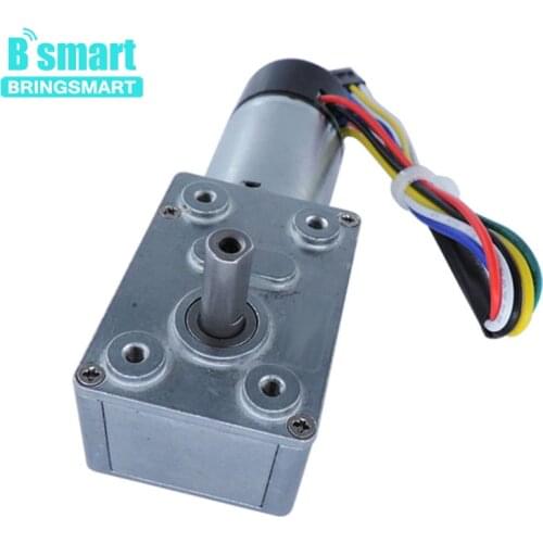 Bringsmart Large Torque Turbine Motor Encoder JGY-370GB 128rpm DC Worm Gear Motor 12V Reversed Reducer Motor Mini Hall Encoder