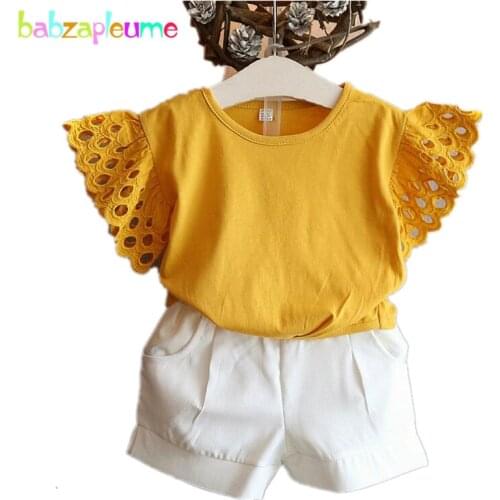 2017 Summer Girls Clothing set Hollow Out T-shirt Short Sleeve Top+Shorts 2pcs girls suit Baby Clothes Korean Brand Costume A233