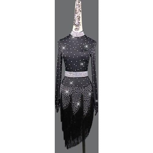 Latin Competition Dance Skirt Women Long Sleeve Professional Samba Latin Dancing Wear Adult Rumba Latin tassel Dress custom made