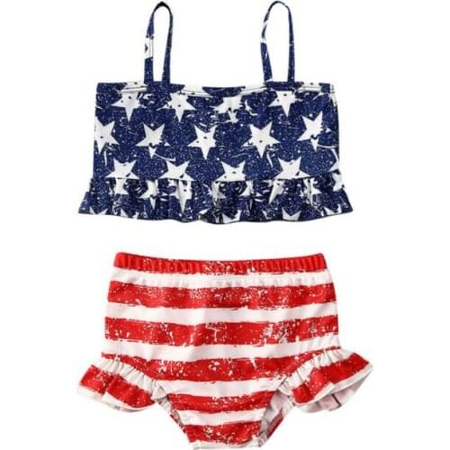 Summer Toddler Kids Baby Girl Ruffle Swimwear Swimsuit Sleeveless Star Pattern Bathing Suit Beachwear