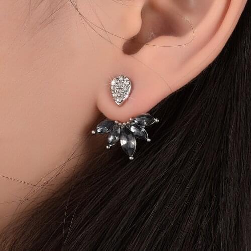 Fashion High Quality Crystal Stone Geometric Black Flower Crystal Stud Earrings For Women Double Side Earrings Female Jewelry