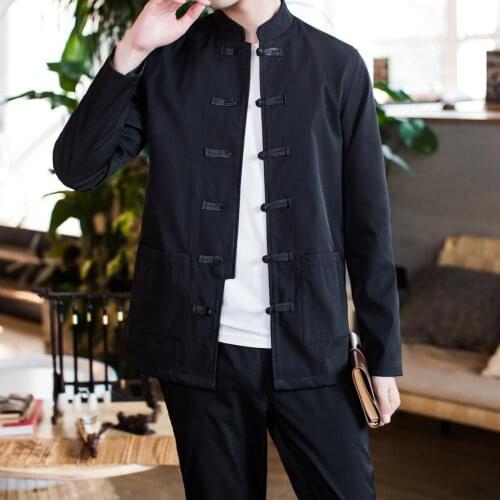 Mens jacket autumn Chinese style coat Tang suit male linen Chinese tunic retro jacket cardigan Hanfu kung fu vendors clothing