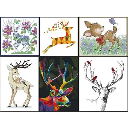 Stitch animals crossing deer series paintings for kids' room broderie chinese embroidery bordado punto de cruz cross stitch kits
