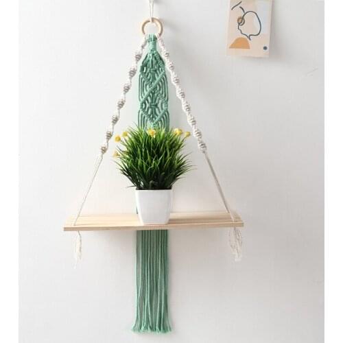 1Pc Nordic Wall Hanging Tapestry Shelf Wooden Swing Storage Rack Decorative Tassel Pendant Flower Pot Holder