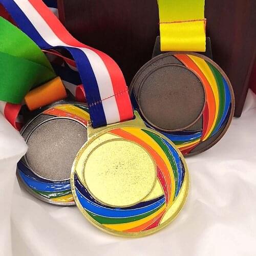 Color New Metal Medal Match Medals Badges Souvenirs Blank Medal Gold Medal with good ribbon School sports Metal free print