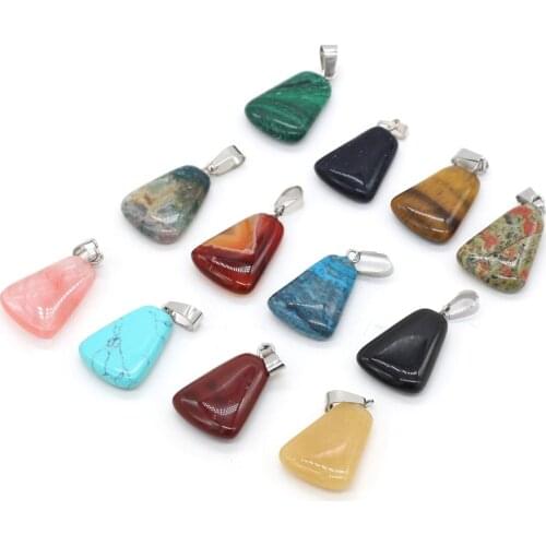 Wholesale Natural Stone Rose Quartzs Agates Pendant Trapezoid Tiger Eye Crystal Charms for Jewelry Making Earrings DIY Necklace